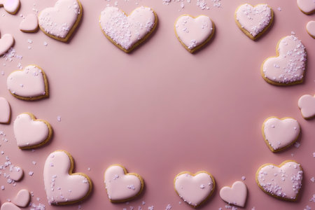 Heart shaped cookies on pink background, valentine's day conceptの素材