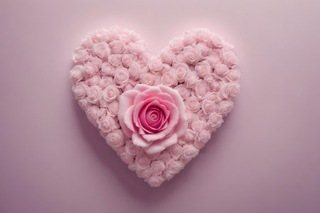 Heart of pink roses on a pink background. Valentine's day concept.の素材