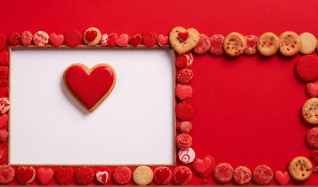 Valentine's Day background with gingerbread cookies and copy spaceの素材