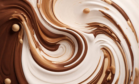close up of chocolate syrup swirls on white background - sweet foodの素材