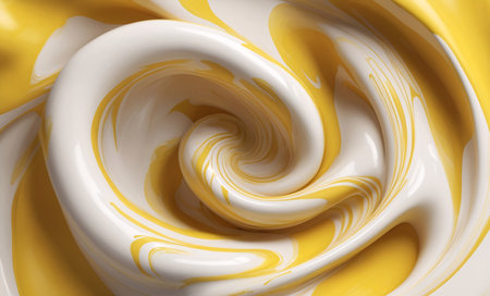 close up of  a white and yellow paint swirl on white backgroundの素材