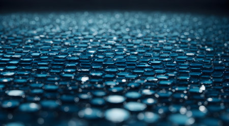 abstract background of blue water drops on glass, shallow depth of fieldの素材