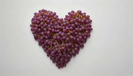 grapes in the shape of a heart on a white backgroundの素材