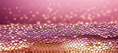 Pink gold sequins background with bokeh defocused lights.の素材