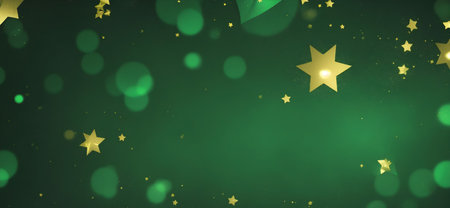 Abstract green bokeh background with stars. Festive illustration.の素材