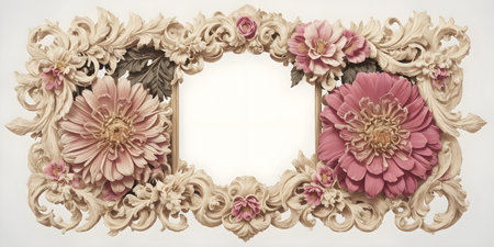 Vintage floral frame with flowers. Photo in old color image style.の素材