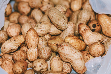 Peanuts in a plastic bag on the market. Close-upの写真素材