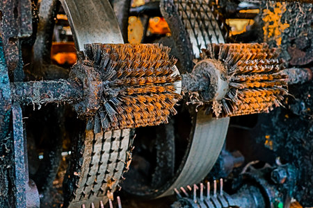 Closeup detail of old rusty engine. Industrial background and texture.の写真素材