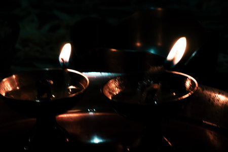 Candles in a temple. Shallow depth of field.