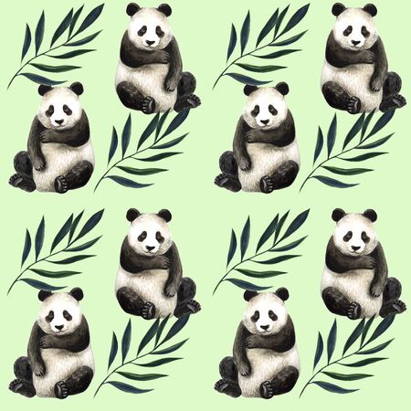 Watercolor hand drawn seamless panda pattern.の写真素材
