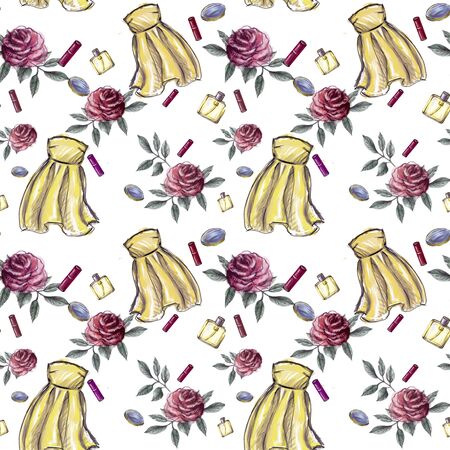 Digital seamless fashion pattern with yellow dressの写真素材