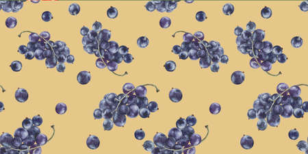 Hand drawn watercolor black currant pattern.の写真素材