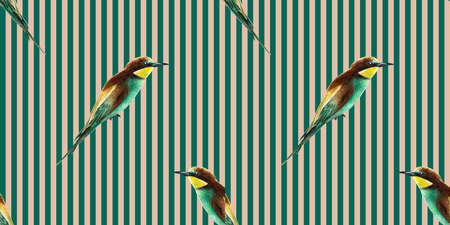 Hand drawn seamless pattern with watercolor birds.