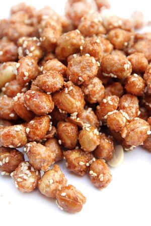 Coated Peanut With Sesame on white backgroundの写真素材