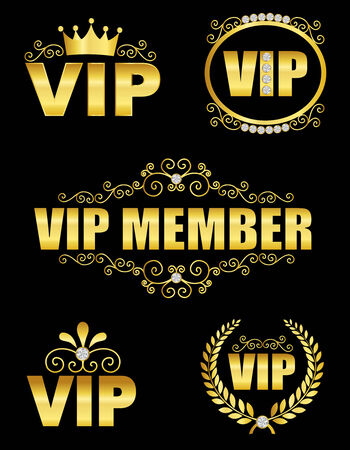Collection of elegant VIP decors in gold isolated on white backgroundのイラスト素材