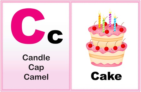 Alphabet letter C with clip-art and few similar words starting with the letter printable graphic for preschool / kindergarten kidsのイラスト素材