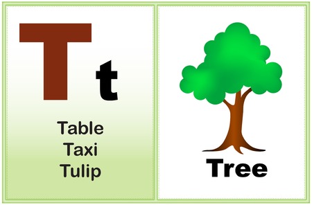 Alphabet letter T with clip-art and few similar words starting with the letter printable graphic for preschool / kindergarten kidsのイラスト素材