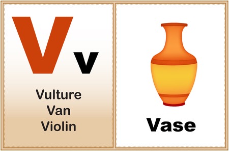 Alphabet letter V with clip-art and few similar words starting with the letter printable graphic for preschool / kindergarten kidsのイラスト素材