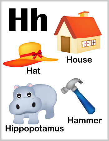 Cute and colorful alphabet letter H with set of illustrations and words printable sheet.のイラスト素材