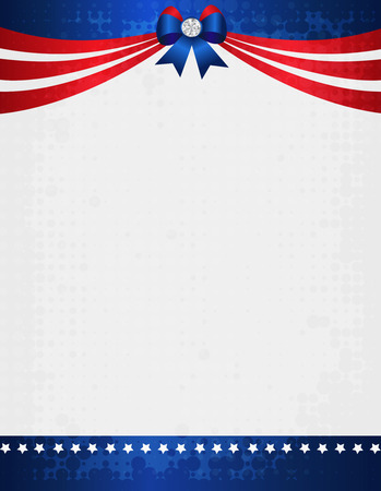 American / USA grunge patriotic frame with ribbon banner and bow with crystal on top. A traditional vintage american poster designのイラスト素材