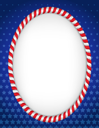Red and white striped frame on blue star background. USA patriotic frameのイラスト素材