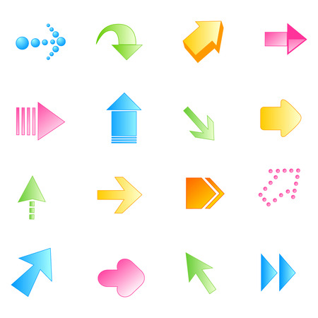 Collection of different shaped colorful arrow buttons isolated on white backgroundのイラスト素材