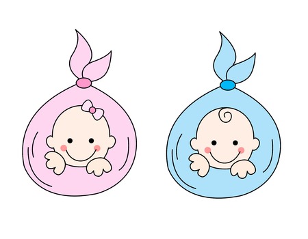 Two newborn babies [girl and a boy] illustration isolated on white backgroundのイラスト素材