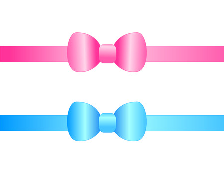 Blue and pink satin ribbon bows isolated on white background clipartのイラスト素材