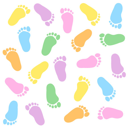 Cute and colorful baby footprints seamless pattern white backgroundのイラスト素材