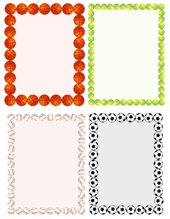 Sport balls border / frame set on white background.