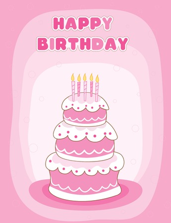 Colorful birthday greeting card with a birthday cake with candlesのイラスト素材