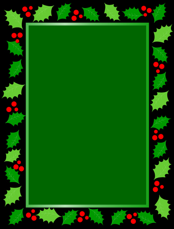 Christmas/holiday background / border with holly and berries.のイラスト素材