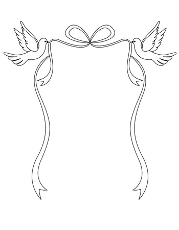 Two loving white pigeons carrying a ribbon bow. beautiful dove clipart for wedding invitations , valentine's day cardsのイラスト素材