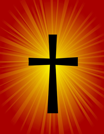 Silhouette of a cross on glowing red / orange backgroundのイラスト素材