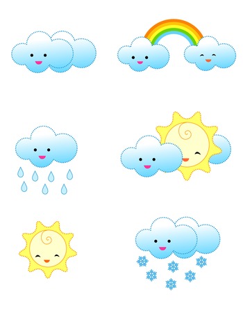 Collection of cute and colorful weather related icons isolated on white backgroundのイラスト素材
