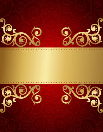 Elegant red and golden decorative background for wedding / party invitationsのイラスト素材