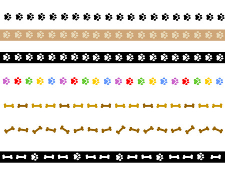 Colorful dog paw prints and dog bone divider collection on white backgroundのイラスト素材
