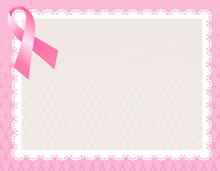 White lace frame with pink ribbn pattern on center and pink ribbon on top cornerのイラスト素材