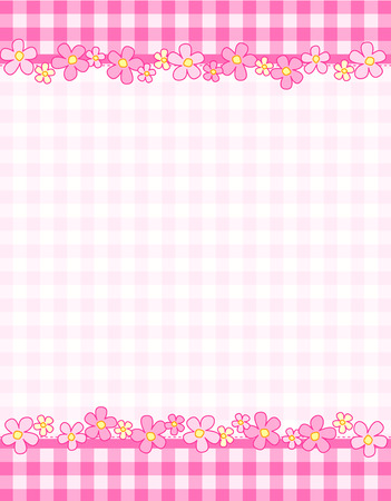 Cute pink gingham header / footer with a floral frameのイラスト素材