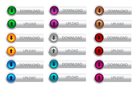 Modern looking download and upload button collection with shiny colorful circlesのイラスト素材