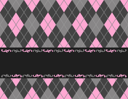 Pink and black argyle / harlequin background with frame. specially for baby themed / mother's day or any occasion greeting cardsのイラスト素材