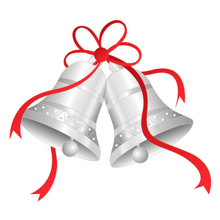 Illustration od silver bells with red ribbon bow isolated on white baclgroundのイラスト素材