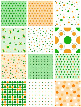 Seamless pattern or texture with orange and green polka dots for blogs, www, scrapbooks, party or st patricks day themed designsのイラスト素材