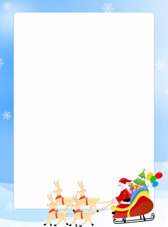Santa claus with sledge and toys christmas frame / borderの写真素材