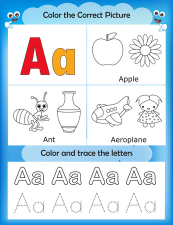Alphabet learning letters & coloring graphics printable worksheet for preschool / kindergarten kids. Letter Aのイラスト素材