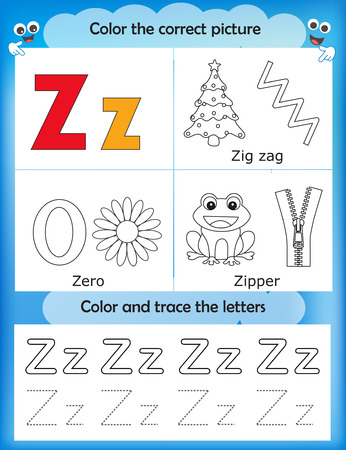 Alphabet learning letters & coloring graphics printable worksheet for preschool / kindergarten kids. Letter Zのイラスト素材