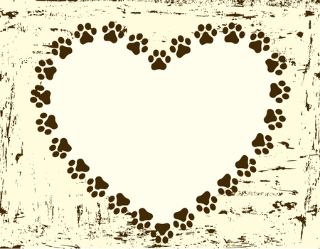 Heart shaped paw print border / frameのイラスト素材