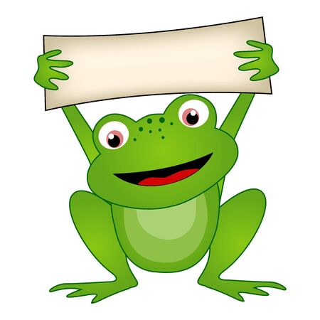 Frog holding a empty notice board illustration isolated on whiteのイラスト素材