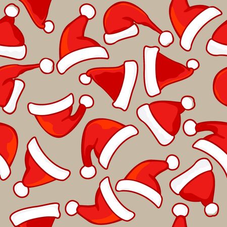 Seamless pattern of Santa hats. Christmas retro background.のイラスト素材