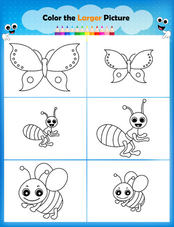 Preschool worksheet find the larger picture and colorのイラスト素材